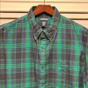 Lands' End Men's Blue and Green Plaid Button Down Shirt